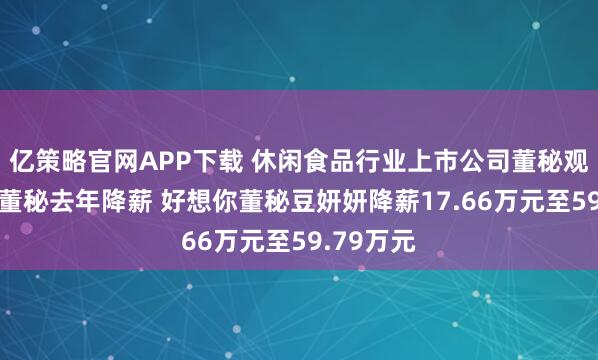 亿策略官网APP下载 休闲食品行业上市公司董秘观察：6位董秘去年降薪 好想你董秘豆妍妍降薪17.66万元至59.79万元